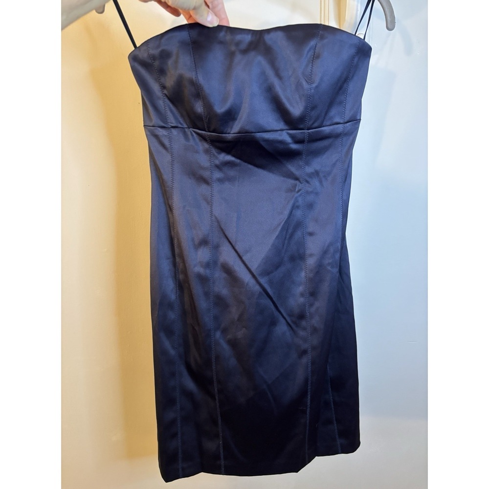 VTG JUMP APPAREL Navy Blue Satin Strapless Mini Dress 5/6 Lace Up Back 90's Y2K